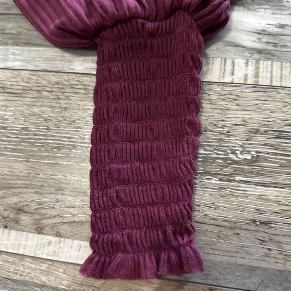 Free People Burgundy Day Dreaming Babydoll Boho Ruffle Top XS Sheer Romantic - Picture 10 of 10